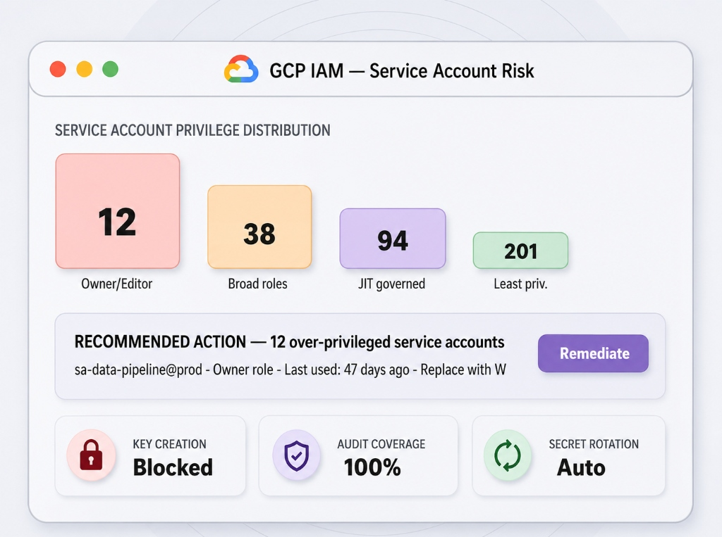GCP IAM Service Account Risk and Least Privilege Flow