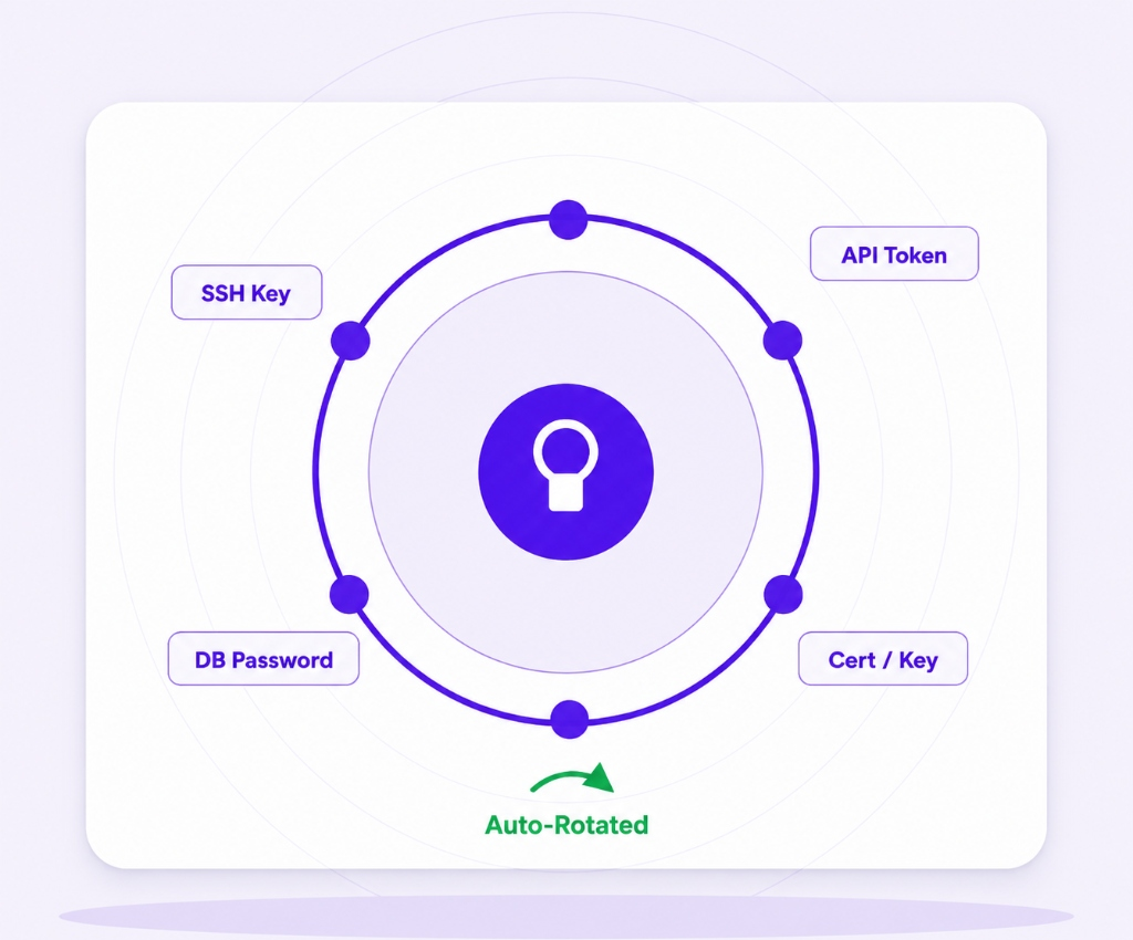 SWOT PAM Credential Vaulting & Auto-Rotation Diagram